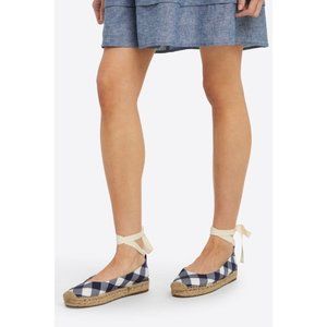 Draper James Navy and White Gingham Espadrille Flats with Cream Ankle Ties